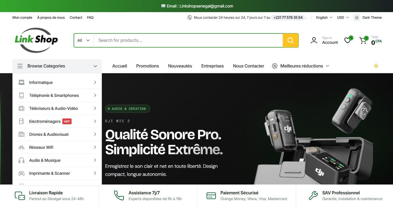 Aperçu du site Link Shop — E-commerce · High-tech